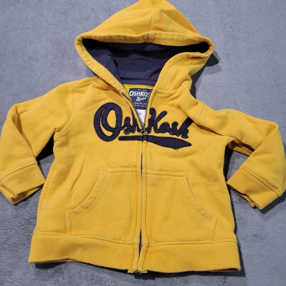 OshKosh Hoodie Boys 18M Yellow Logo Zip Up‎ Fleece Hooded Sweatshirt Classic